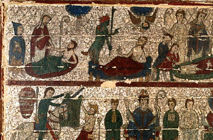 Altarbild mit Szenen aus dem Leben des Heiligen Martin (1276-1300) aus der Werkstatt in Lleida, aus der Kirche Santa María de Palau de Rialb, heute im Museo de las Peregrinaciones y de Santiago, Santiago de Compostela

