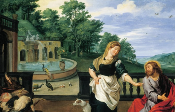(«Christus im Haus von Martha und Maria» (1628) von Jan Brueghel dem Jüngeren, Nationalgalerie, Dublin)