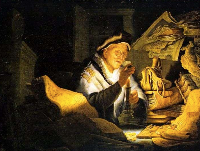 «Das Gleichnis vom reichen Kornbauern» oder «Der Geldwechsler», (1627) Rembrandt van Rijn, Gemäldegalerie, Staatliche Museen zu Berlin.