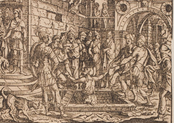 Jeremia ist aus der Zisterne von Malkijah gerettet. Deutsche Bibel, 1585. Druck von Jost Amman (1539-1591); Herzog August Bibliothek Wolfenbüttel.